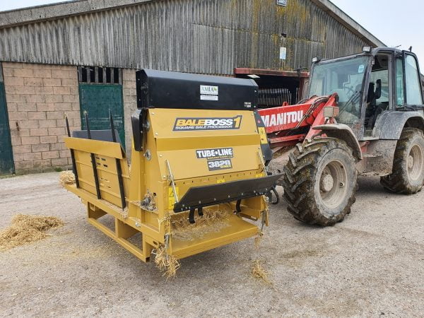 Bale Processor Tubeline Bale Boss 1 – Front Mounted Side Firing Bale Processor for Skidsteers or Telehandlers