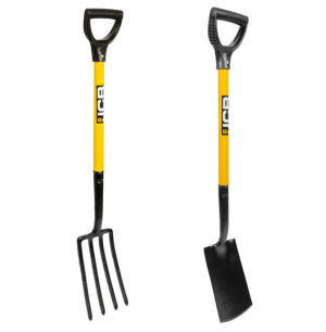 JCB – SOLID FORGED LIGHTWEIGHT BORDER FORK AND BORDER SPADE SET – BORDER/JUNIOR/LADIES LONG HANDLE METAL HEAVY DUTY SITE AND GARDENING TOOLS