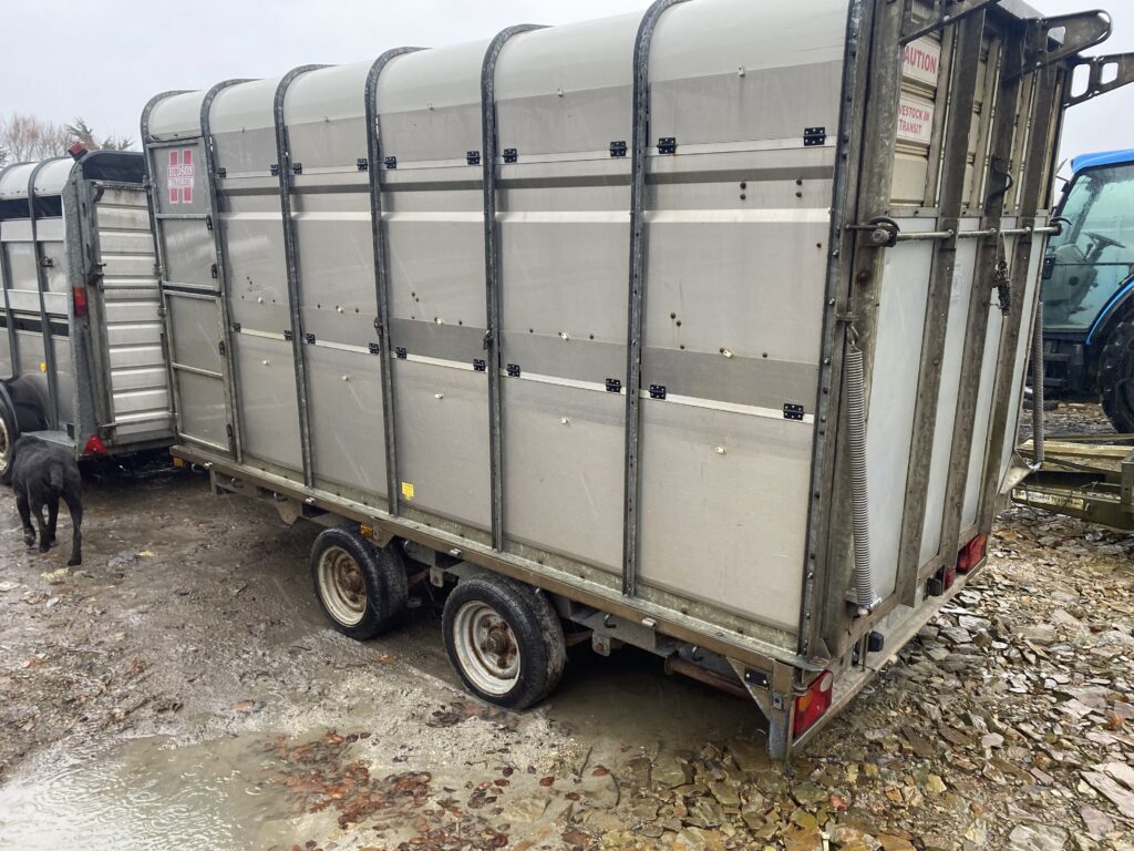 USED HUDSON 12FT DM CATTLE TRAILER C/W FOLD UP SHEEP DECKS