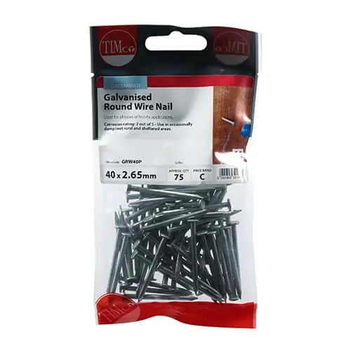 Timco Round Wire Nail Galvanised 40 x 2.65mm – Pack 75