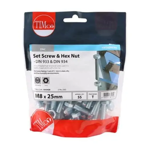 Timco Set Screws & Hex Nuts – Grade 8.8 – Zinc – Pack of 55